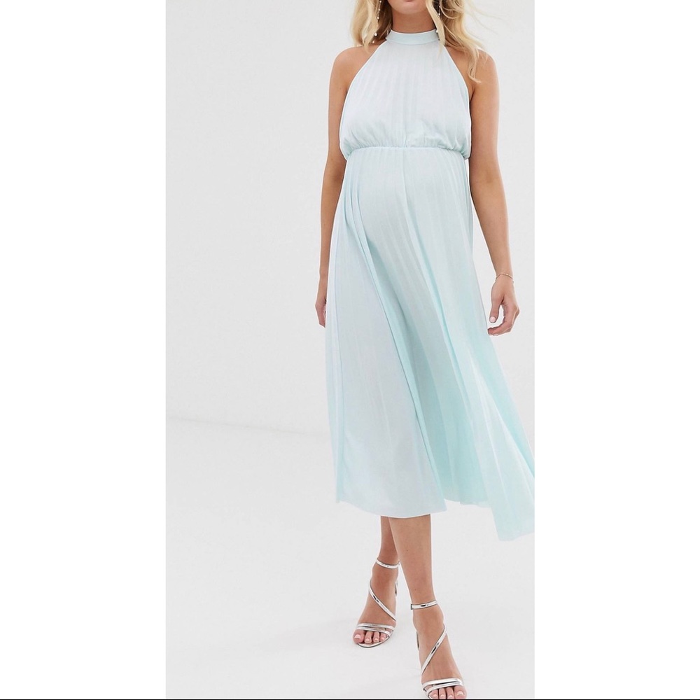 Maternity Halter Pleated Midi Dress